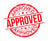 A red circular stamp graphic with the word "APPROVED" repeated in a distressed, stamped font on a white background.