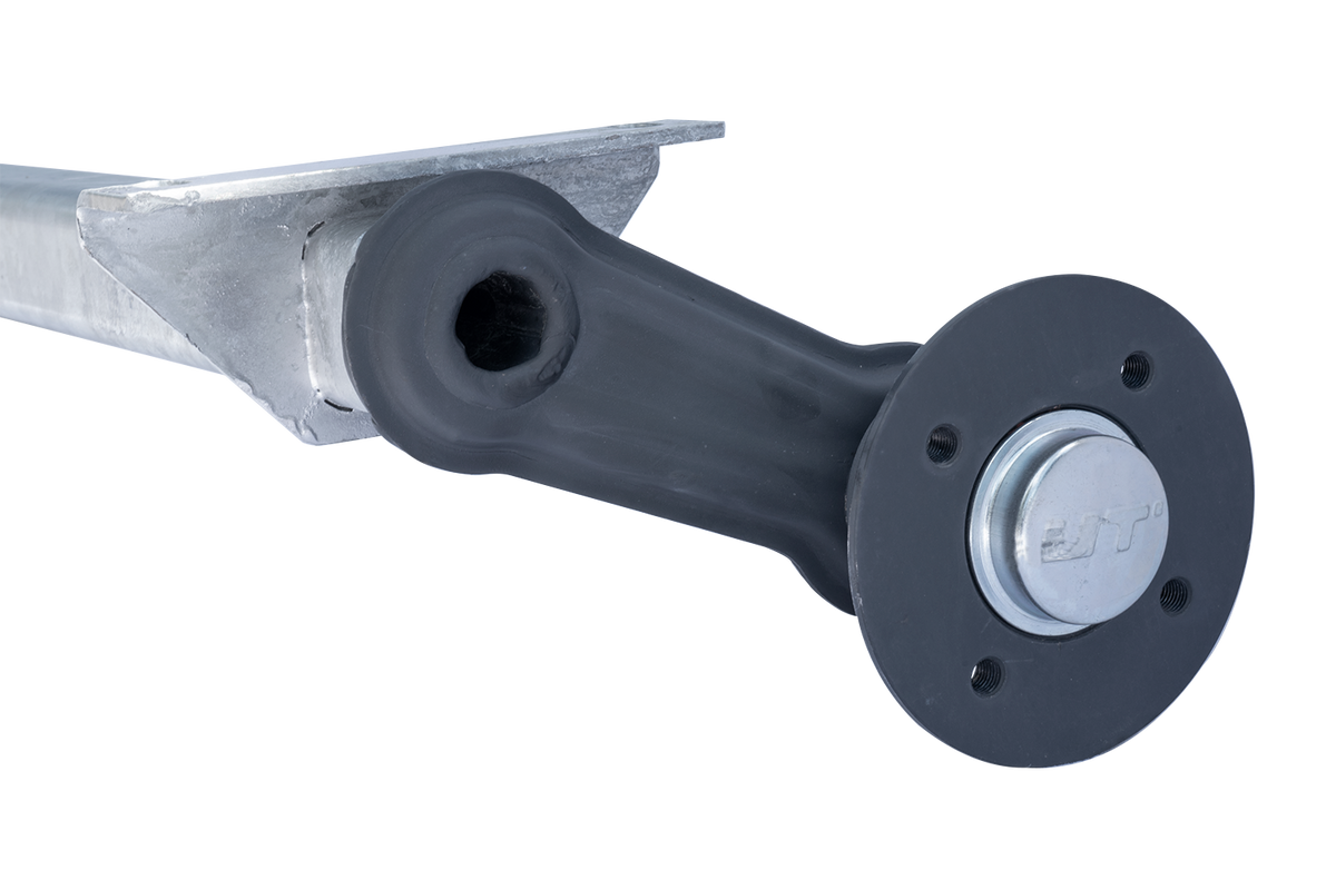 a close up image of a stub axle with 4 holes.