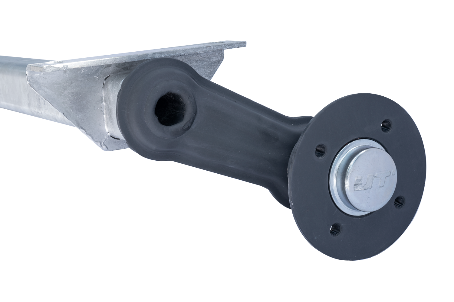 a close up image of a stub axle with 4 holes.