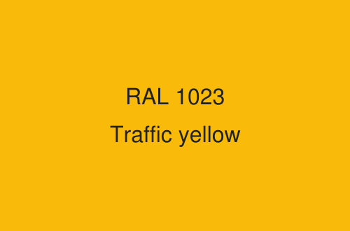 A flat yellow color swatch with centered black text reading 'RAL 1023 Traffic yellow'.