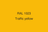 A flat yellow color swatch with centered black text reading 'RAL 1023 Traffic yellow'.