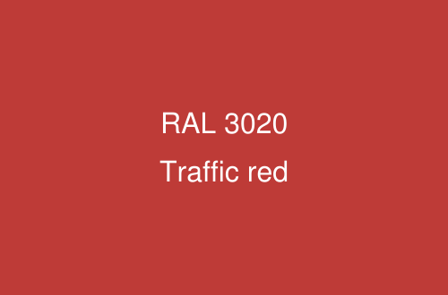 A solid red square background with centered white text reading 'RAL 3020 Traffic red'.