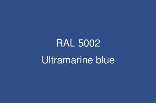 A solid blue square with centered white text reading 'RAL 5002 Ultramarine blue'.