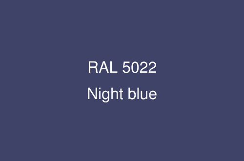 A solid dark blue color swatch with white text reading 'RAL 5022 Night blue' in the center.