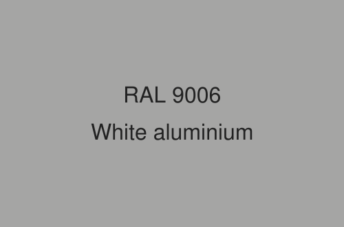 A flat gray color tile with centered black text reading 'RAL 9006 White aluminium'.