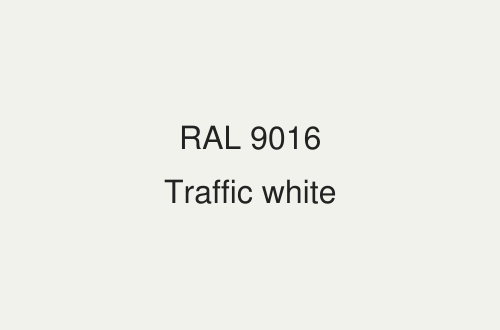 A lwhite square with centered black text reading 'RAL 9016 Traffic white'.